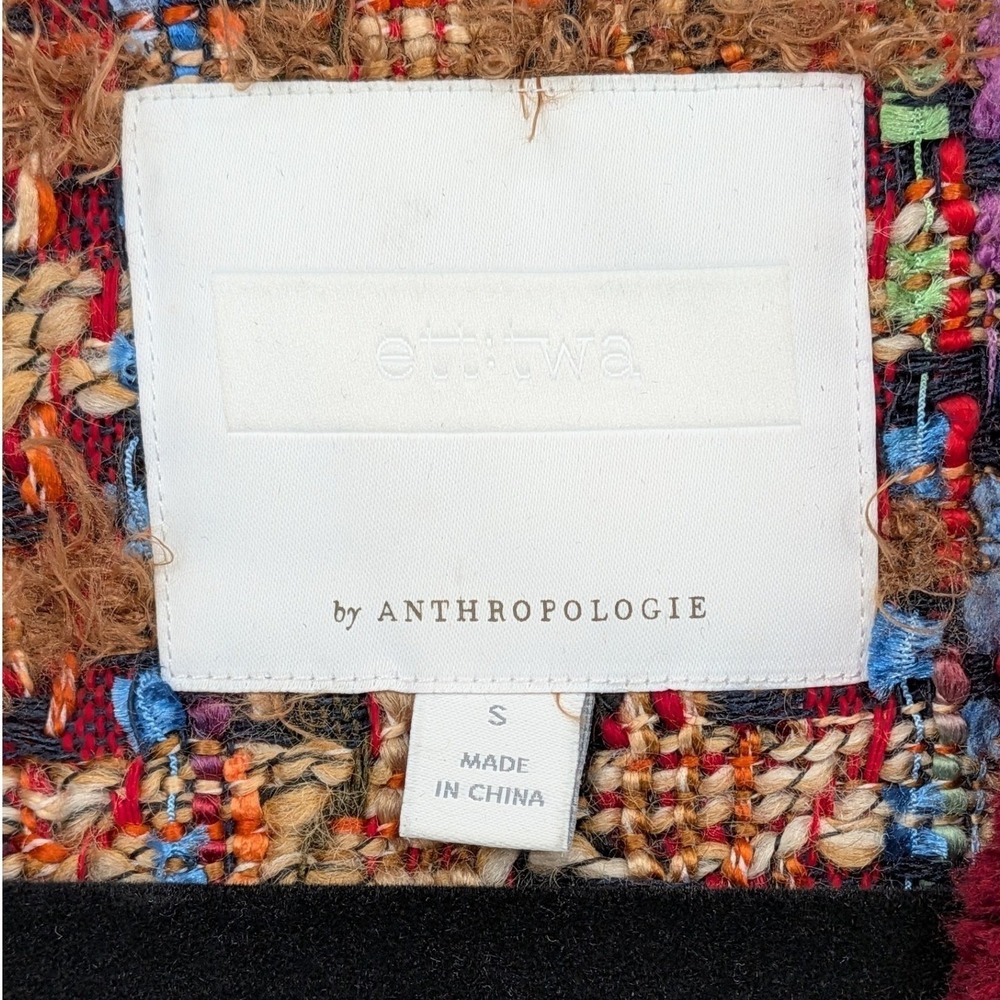 Anthropologie Ett:twa Small $178 Harlequin Tweed Fringe Trim Wool Blend Coat - Picture 3 of 15